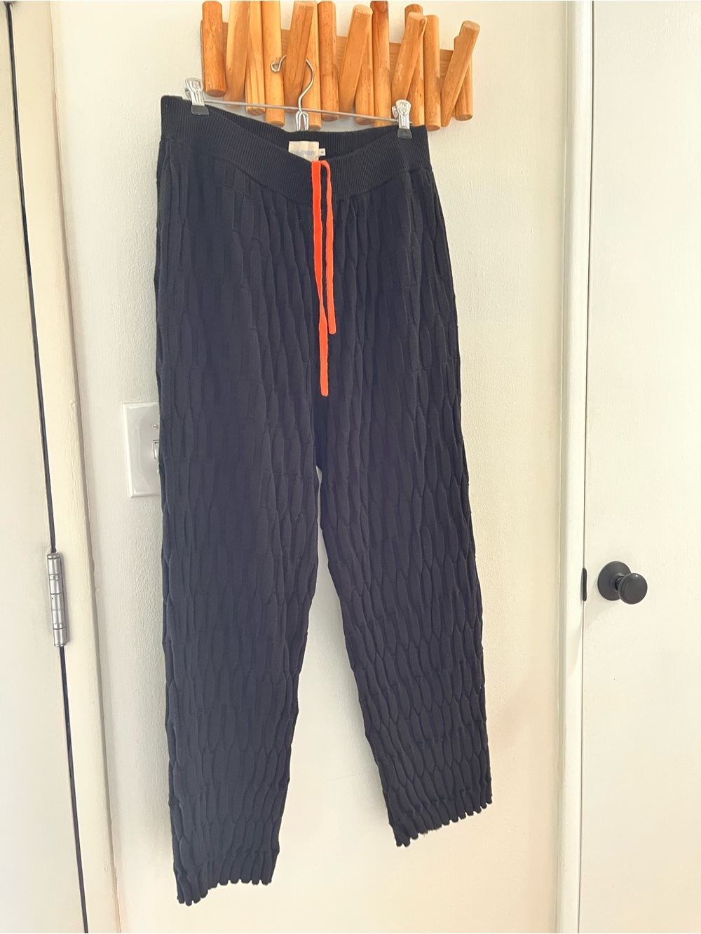 The Endery Black Grid Stitch Knit Wide Leg Pants Sz M/L